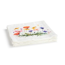 DEMDACO Watercolor Wildflower Design by Dean Crouser - 6 Inch Purple/Red/Yellow Linen/Cotton Cloth Cocktail Napkins; Set of 4