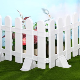 Garneck 2pcs 19.6inch White Plastic Picket Fence with Base: Garden Landscape Edging Border for Patio Yard Home Wedding Decoration - Christmas Tree Fence