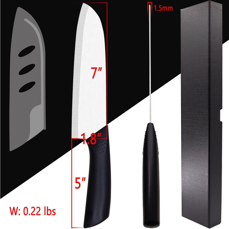 Rynal Ceramic Knife - 7 inch Chef's Santoku Knife -