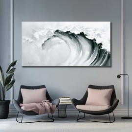 Yuaxker Ocean Wall Art Gray Wall Decor Wave Canvas Painting Trendy Artwork for Living Room Bedroom Dining Room Office Home Decor 20x40 Inch