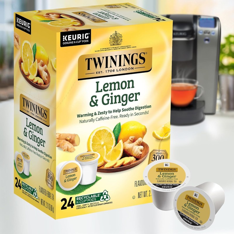 Twinings Lemon & Ginger Herbal Tea K-Cup Pods for Keurig,