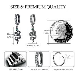 Snake Drop Earring, 925 Sterling Silver Vintage Snake Huggie Hoop Earrings Jewellery for Women Girls, Sterling Silver