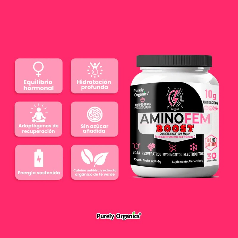 AminoFem Boost Aminoácidos para Mujer con Cafeína | 30 Servicios