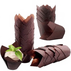 Begator, 200PACK Tulip Baking Paper Cups Cupcake Liners Baking Cups Muffin Wrappers Greaseproof Paper Made,Perfect for Birthday Parties,Weddings,Bakeries,Restaurants, Brown