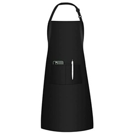KHAOP Kitchen Apron Chefs Apron Bib Aprons with 2 Pockets Unisex Women Men Aprons BBQ & Catering Bibs Cooking Kitchen Chef Aprons for Home Kitchen, Restaurant Home and Garden Use - Black