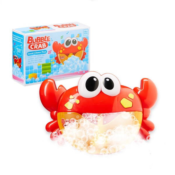 Relaxdays 10027901 Bath Toy Crab with Music, Children's Bath Toy Foam, Soap Bubbles, from 3 Years, Plastic, Red