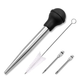 SVUPUE Marinating Syringe Stainless Steel Meat Syringe BBQ Roasting Syringe with 2 Needles and Cleaning Brush for Kitchen Cooking Tools Black