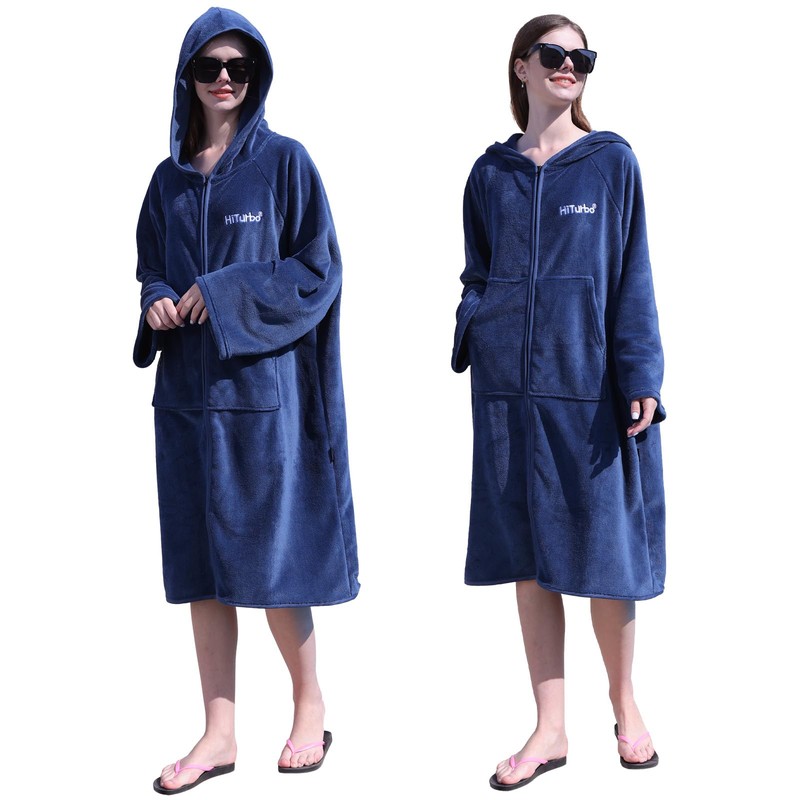 Hiturbo Surf Poncho Zipper Towel Hoodie: Oversized Hooded Wetsuit Changing
