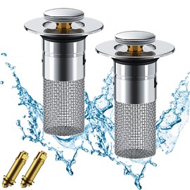 Drain Plugs, Pack of 2 Sink Plugs, Drain Plugs, Sink Pop Up Sink Plugs, Drain Strainer Made of Stainless Steel for Sink, Bathroom, Kitchen Sinks