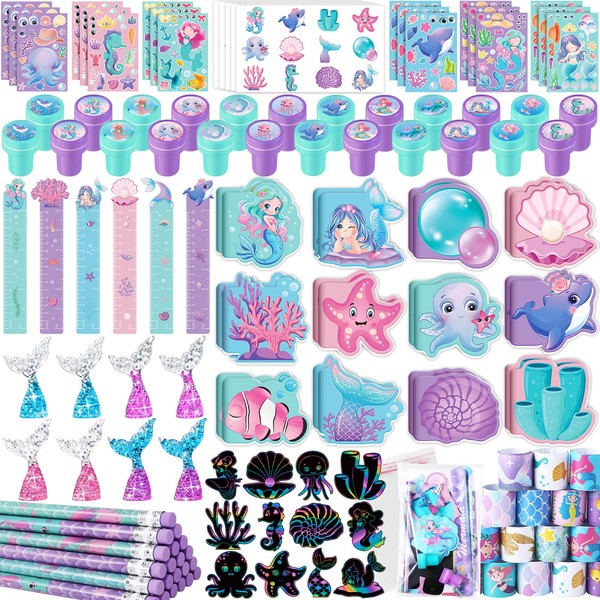 BenLouis 120Pcs Mermaid Party Favors - Little Mermaid Pencils, Stickers,