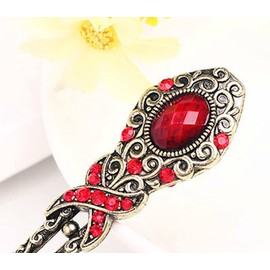 Classic Imitation Bronze Hair Claw Hair Accessory with Turquoise and Rhinestones (Red)