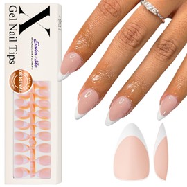 Gel X French Tip Nails Short Almond French Tip Press on Nails SXVME White French Nail Tips 300Pcs Pre-applied Tip Primer Natural Nude Pink Fake Nails Extensions Gel X Nail Kit for Women Girls DIY