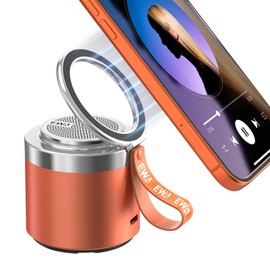 EWA Wireless Bluetooth Speaker with Secure Magnetic Phone Stand, HD Surround Sound & Anti-Slip Base | Hands-Free Magnetic Holder for Desk, Kitchen, Home Workout - Gift Ideal for Men Women (Orange)