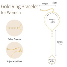 Calkkrer Golden Hand Chain Bracelet, Gold-Plated Finger Ring, Hand Chain, Zircon Crystal Beads, Chain Hand, Bracelet with Ring Connected, Trendy Hand Jewellery for Women