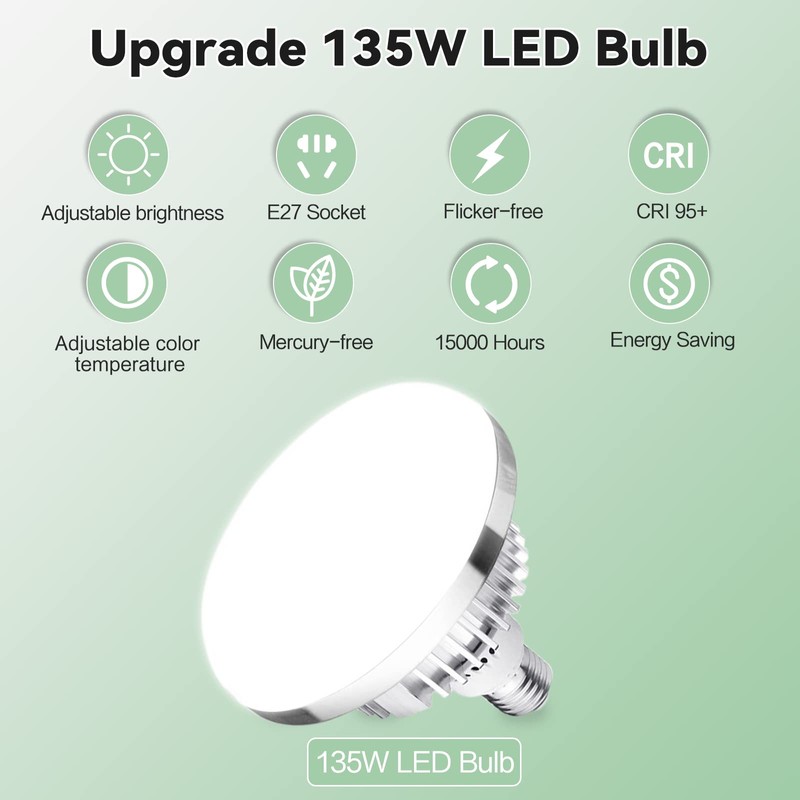 2Pack 135W Photography Light Bulb Dimmable Tricolor LED Bulbs 2700-6400K