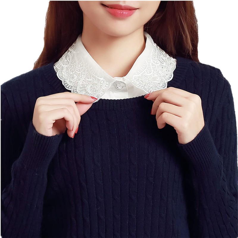 SUZALA Womens Half-Shirt Dickey Collar Beaded Detachable Fake Collars Organza