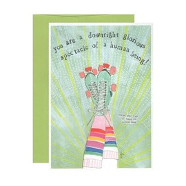 Inspirational Rollerskate Greeting Card, You Are Downright Glorious Message, Rainbow Design with Envelope