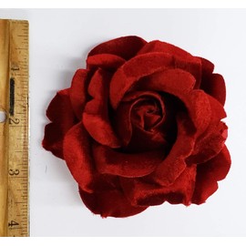 3.5" Red Velvet Rose Brooch Pin Flower Pin Made in USA M&S Schmalberg
