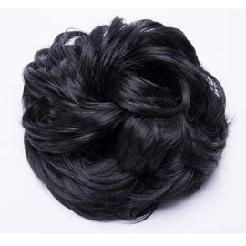 Messy Hair Bun Synthetic Extension Scrunchy Donut Curly Wavy Updo Elastic Scrunchie Thick Full Wedding Hair Pieces Bridal Hairpiece Easy Bun Updos Chignon for Women Kids Black