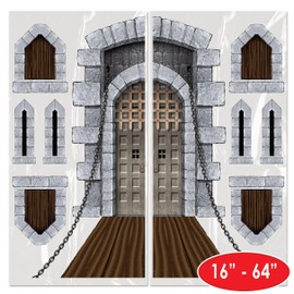 Beistle 18 Piece Castle Door & Windows Props, 16"-64"- Printed Plastic Medieval Party Wall Decorations for Princess Birthday