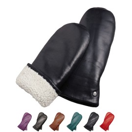 AKAROA ESTD 2019 Women's Suede Leather Gloves, Mittens, Italian Leather, Lining Made from Original New Zealand Lambskin, Sue Navy
