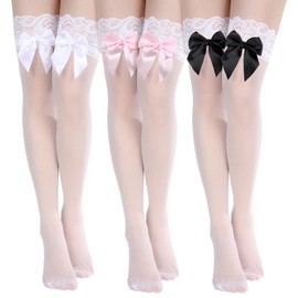 Geyoga Women Bow Lace Thigh High Stockings over the Knee Stocks for Valentine's Day