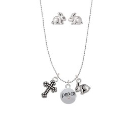 Delight Jewelry Silvertone Peace with AB Crystal and Dove Silver-Tone Cross and Bunny Necklace and Earrings Set