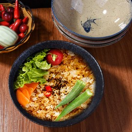 Whitenesser Japanese Retro Ramen Bowls Set of 4 Color Large 8 Inch Ceramic Bowl for Pho Dessert Snack Cereal Soup Noodle and Rice