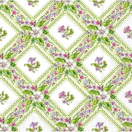 IHR Ideal Home Range Party Napkins Rosanne Beck Disposable 3-Ply Paper Lunch Napkin Pack, 6.5" x 6.5", Purple And Green Topiaries, 20-Count