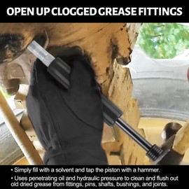 Grease Fitting Cleaning Tool, Cleans and Flushes Out Old Dried Grease from Fittings, Pins, Shafts, Bushings, and Joints. Uses Penetrating Fluid and Hydraulic Pressure, Black
