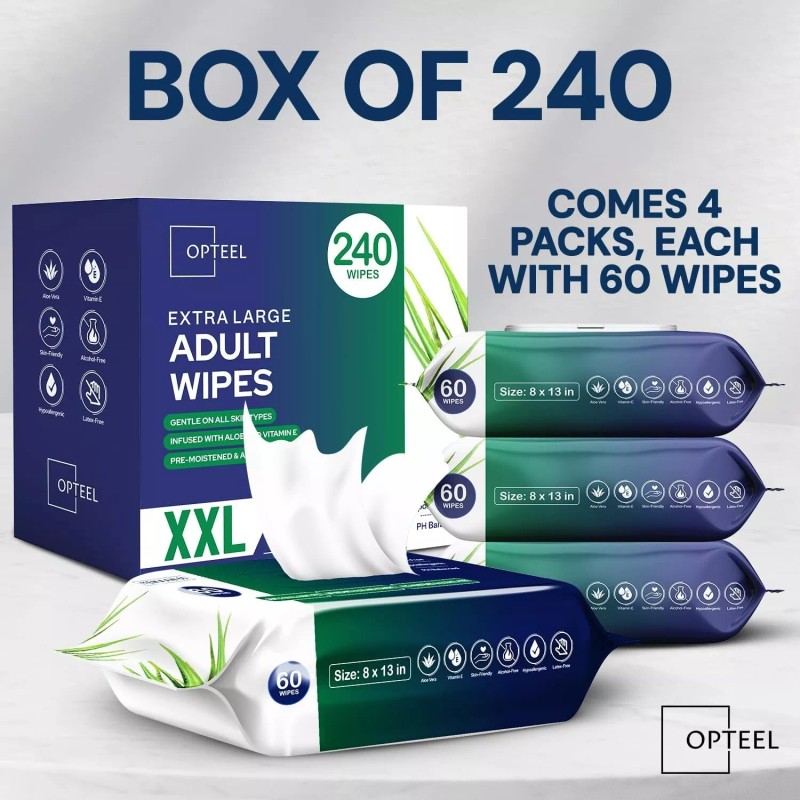 Adult Wipes For Elderly - 8"x13" 240ct (4 Packs of