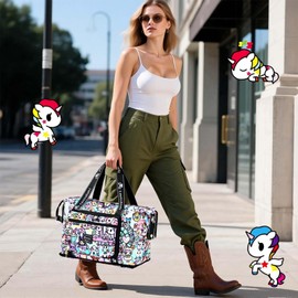 Tokidoki Unicorno Foldable Duffle Bag for Travel, 40L Expandable Weekender Bags with Trolley Sleeve Overnight Bags for Travelling (Colorful)