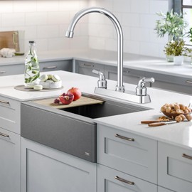 ABS Kitchen Faucet 8" Main Body,Non-Metallic RV Kitchen Faucet 360° Rotatable High Arch Two Handle for Campers,Motorhomes,Travel Trailers,Chrome