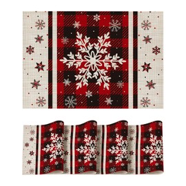 Artoid Mode Snowflakes Vinyl Christmas Placemats Set of 4, 12x18 Inch Wipeable Non-Slip PVC Place Mats for Party Kitchen Dining Decor