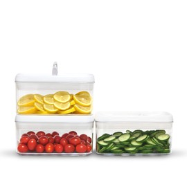 Felli Flip Tite Food Storage Container with Lid 4” RECTANGULAR Airtight Lock Top, Stackable Plastic Kitchen Canister Jar for Fridge Pantry Drawer Organization, Veggie Fruit Tea Bag Organizer (1.1 qt)