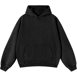 ATOFY Oversized Hoodies for Men Womens Pullover Sweatshirts Acid Wash Vintage Loose Fit Unisex Cotton Outfits Tops Spring Fall(Black,L)