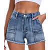 Aotasely 2025 Women's Stretchy Cargo Denim Shorts Mid Rise Jean