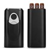 Three-Finger Portable Cigar Humidor Leather Case with Silver Cigar Cutter(Black)