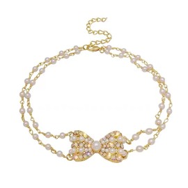 Dainty Gold Butterfly Pearl Necklace for Women,Layered Women Beaded Pearl Chokers Necklaces Chains Butterfly Pendants for Teen Girls Trendy Jewelry (Gold)