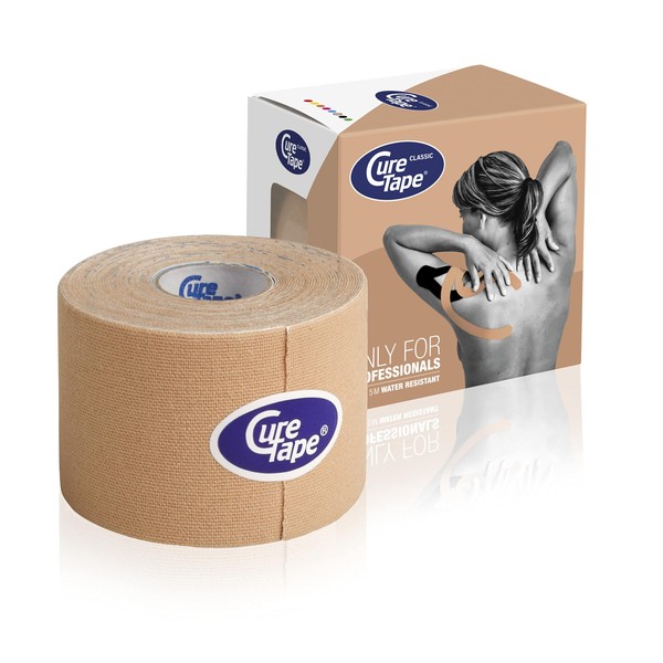 CureTape® Classic Beige Waterproof Kinesiology Tape | The Best Adhesion K-Tape | Medical Kinesiology Sports Tape | Waterproof Muscle Tape | for Increased Athletic Performance & Faster Recovery