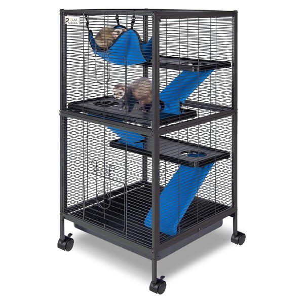 4 Tier Steel Deluxe Small Animal Pet Cage Kit for Guinea Pig Ferret Little Rabbit with Wheels Brakes Hammock 4 Platforms Removable Tray and Ladder with Flannel