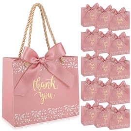 wearage 40 Pack Cielito Lindo Baby Shower Mini Gift Bags with Handles & Bow Ribbons, Metallic Thank You Party Favor Bags for Wedding Birthday and Mexican Party– 5.5 x 2.5 x 4.7''(Pink)