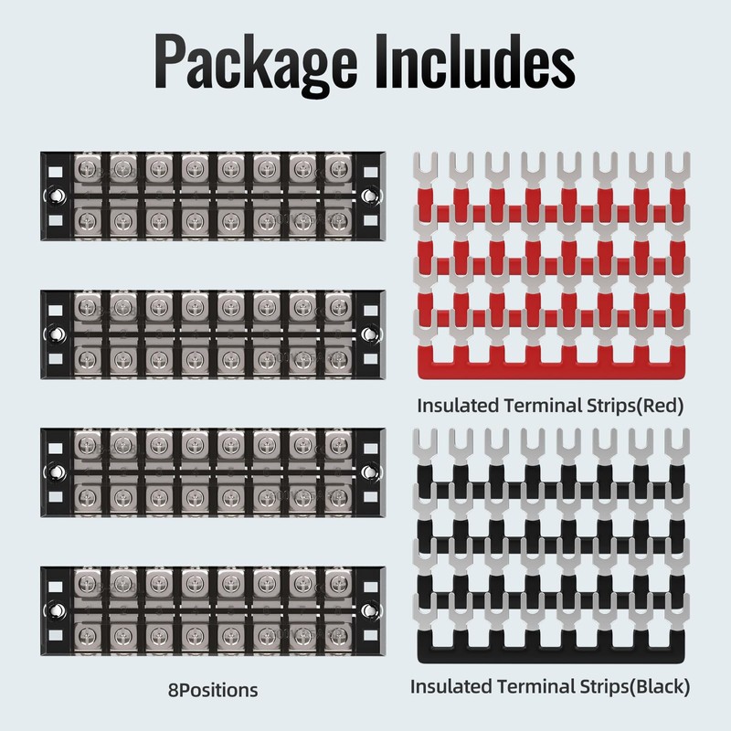 KERWINN Dual Row 8 Position Screw Terminal Block, 25A Covered