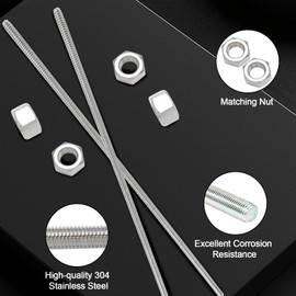 Jersvimc 2Pcs 1/4"-20 Threaded Rod Stainless Steel 1/4 Threaded Rod, Long Threaded Studs Fully Threaded Rods & Studs Right Hand Threaded Screw for Bolt Clamps Anchor