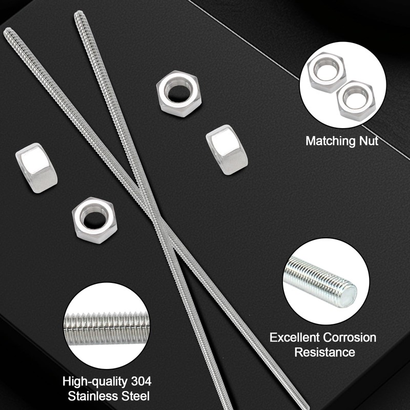 Jersvimc 2Pcs 1/4"-20 Threaded Rod Stainless Steel 1/4 Threaded Rod,