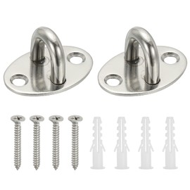PATIKIL 2Pcs 304 Stainless Steel Ceiling Hooks, Oval Pad Eyes Plate Metal Wall Mount U Ceiling Hook with Screws for Hanging Ropes Post Queue Line Barrier, Silver
