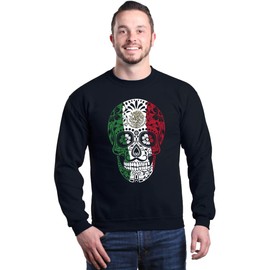 shop4ever Mexican Flag Day of The Dead Skull Crewneck Sweatshirts XXXXX-LargeBlack 0