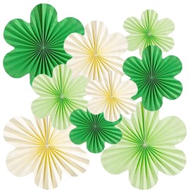 Pack of 9 Paper Fan Decoration, Paper Flowers for Hanging, Pink Beige Orange Flowers Paper Set for Wedding Birthday Baby Shower Table Decoration Backdrop Garland Party Decoration (Green Beige)