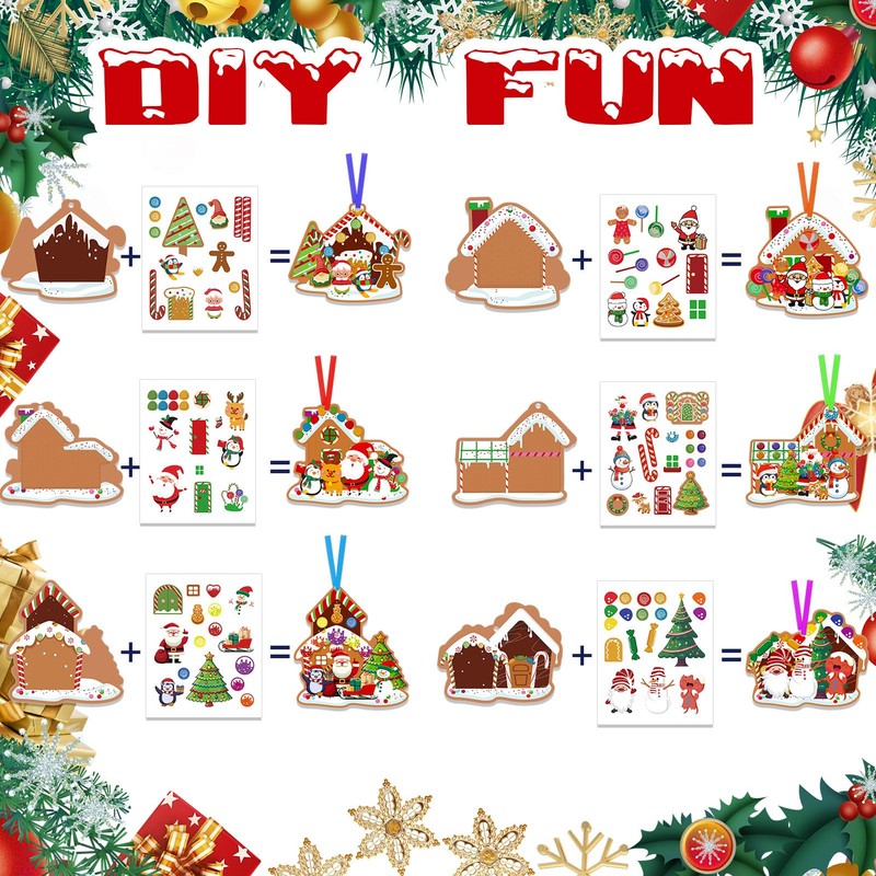 HOWAF 24 Pcs Gingerbread House Craft Kits Christmas Stickers Decorations