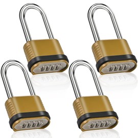 4 Pack Long Shackle Combination Padlock - 105mm Heavy Duty Combination Locks, Outdoor Waterproof Combo Lock for Outdoor Fence, Locker, Sheds, Gym, Gate Hasps- Golden (4pcs, Long Shackle)